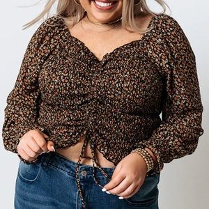 Flounce Sleeve Shirred Blouse